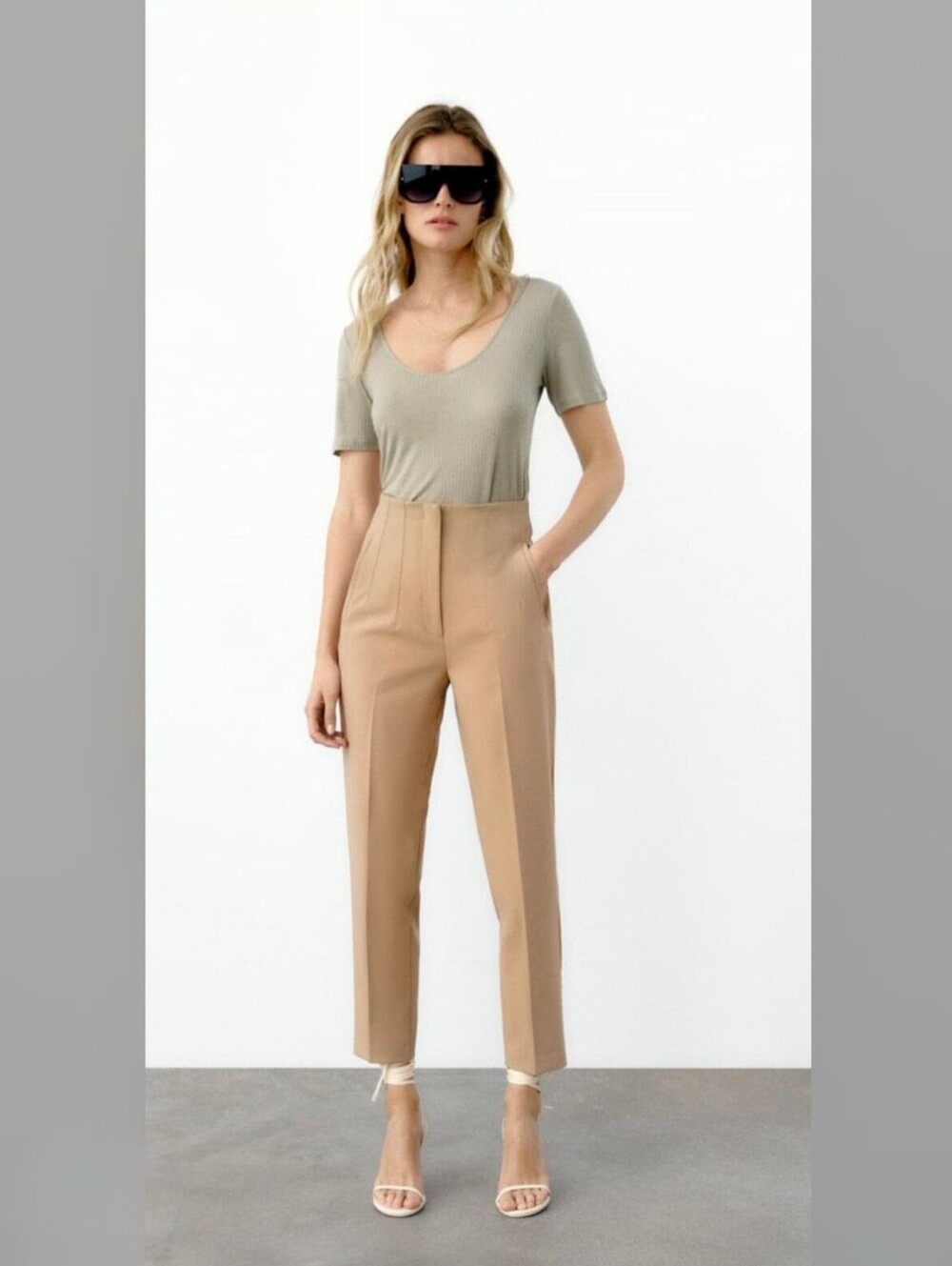 Zara Camel High-Waist TailoredTrousers